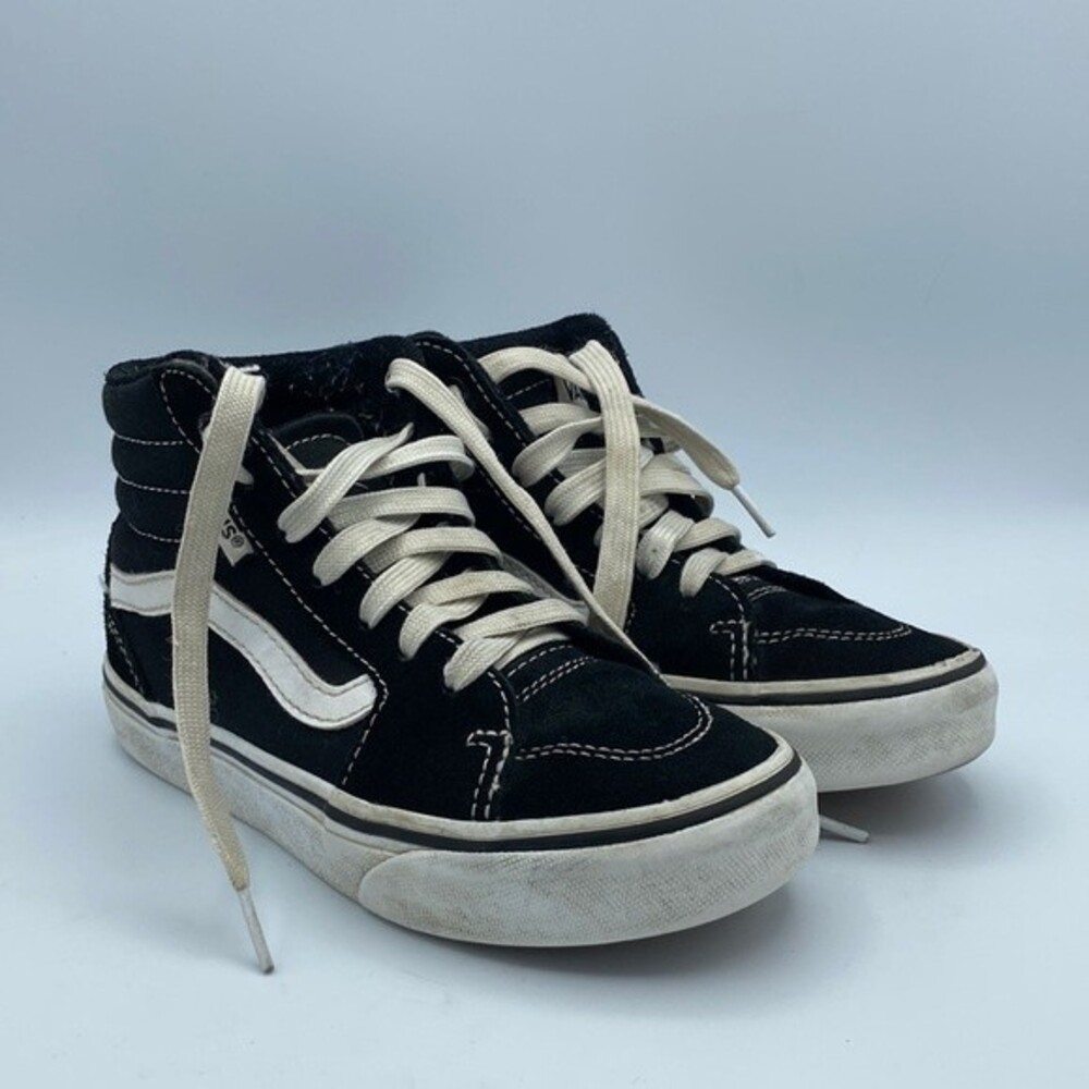 Vans Suede Canvas Lace-Up Skate Sk8-Hi Sneakers Shoes Black White Size Youth 13